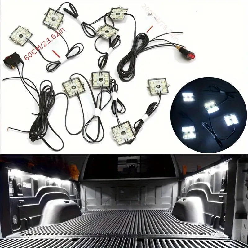 Pickup Bed Light Kit, 8pcs 48 LEDs Waterproof With Switch اضاءة صندوق البيك اب ضد الماء