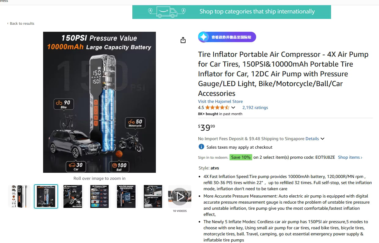 Alayjah, Premium Portable Low Noise Compact Compressor,  Air flow 20L/Min, Single cylinder, 150PSI 10.8BAR, Food Flash Flicker Red and White Lights, , 1 Year Warranty 11100120