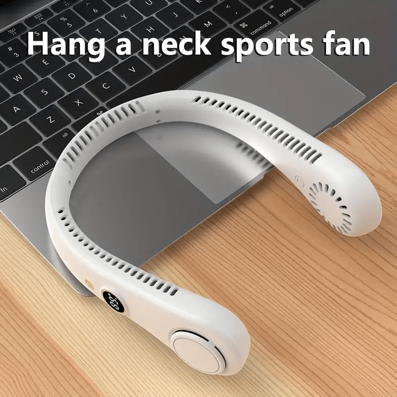 Portable Bladeless Neck Fan, Rechargeable Wearable Air Cooler for Work, Outdoor & Indoor Use, White 11700030 مروحة رقبة محمولة بدون شفرات، قابلة لإعادة الشحن، مبرد هواء قابل للارتداء للعمل والاستخدام الخارجي والداخلي، أبيض