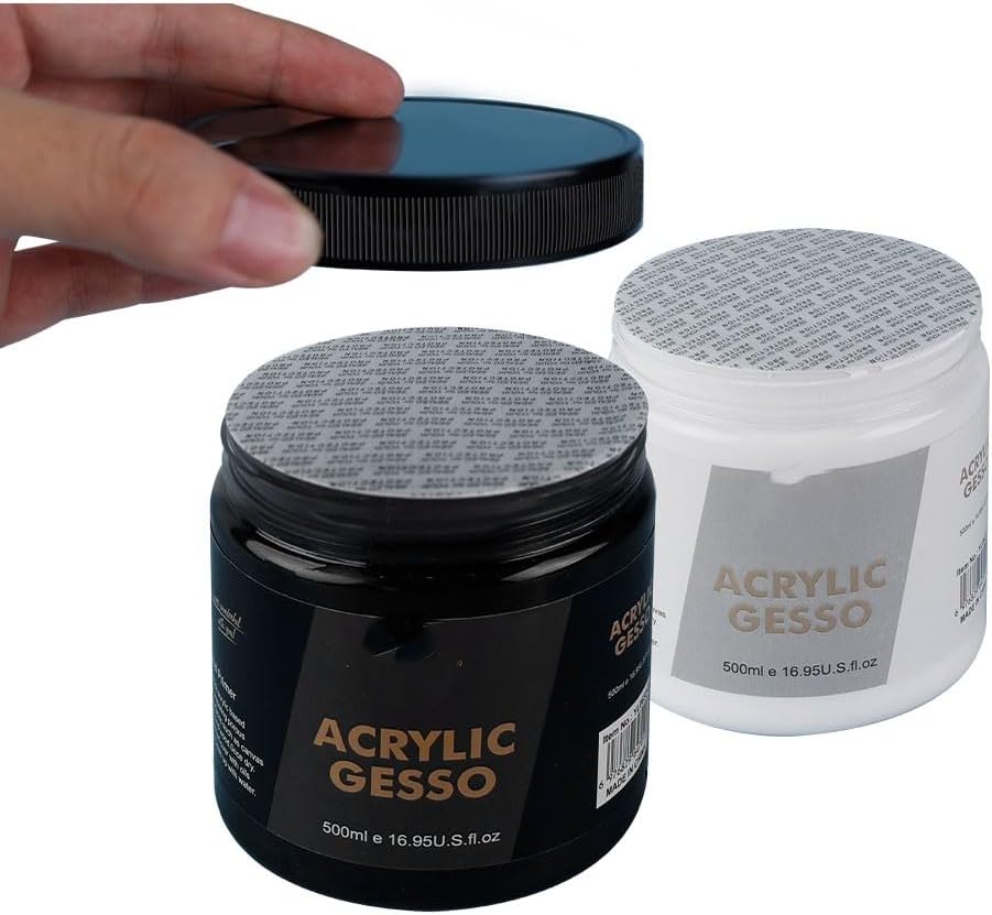 Alayjah, 500ML Black & White Acrylic Gesso Base Paint,1 Piece,Fine Quality, Fast-Dry Art Primer for Canvas & Craftsالايجاه، طلاء أساس جيسو أكريليك أسود وأبيض سعة 500 مل، قطعة واحدة، جودة عالية، أساس فني سريع الجفاف للكانفس والأشغال اليدوية