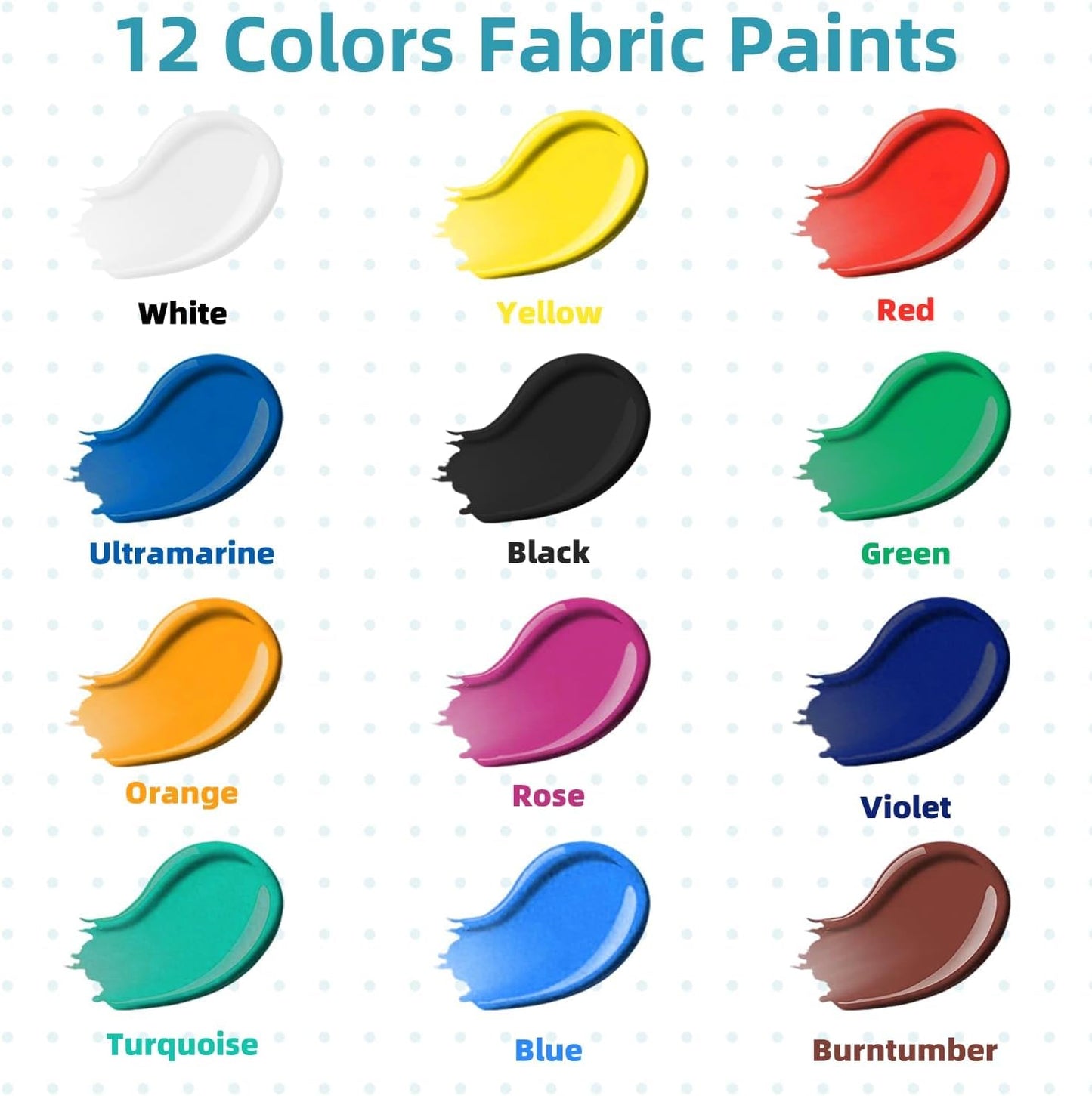 12-Color Fabric Paint & Poster Colour Set, Non-Toxic Pigments, 1 Box for DIY Crafts, Wall Art & Art Students 20100171  ألوان قماش وملصقات من 12 لونًا، أصباغ غير سامة، علبة واحدة للأشغال اليدوية وفن الحائط وطلاب الفنون