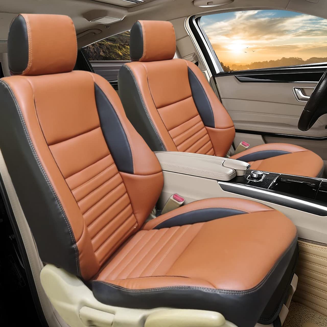 Luxury Seat leather Cushion 17 Pieces with free steering wheel cover تلبيس جلد فخم للمقاعد 17 قطعة مع تلبيس للسكان المقود مجانا