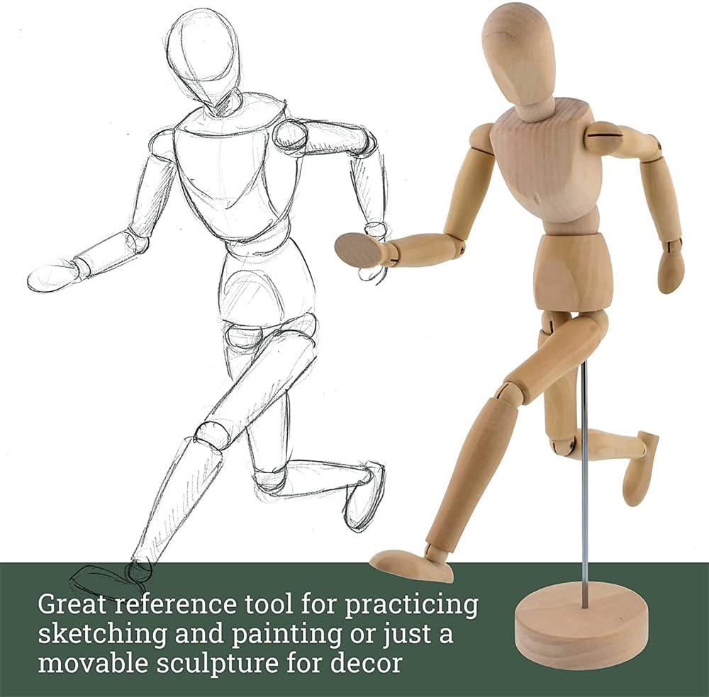 8'' Adjustable Wooden Artist Manikin, 1 Piece, Male/Female Model for Sketching, Painting & Art Displayمانيكان خشبي فني قابل للتعديل بحجم 8 بوصة، قطعة واحدة، نموذج ذكر/أنثى للرسم والتلوين وعرض الأعمال الفنية