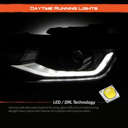 2016-2018 Chevy Camaro 2019-2023 ZL1 [HID/Xenon] Black Projector Headlight with LED Tube Running Lamp  ليتات اصطابات خلفية شفرولية كمارو بروجكتر