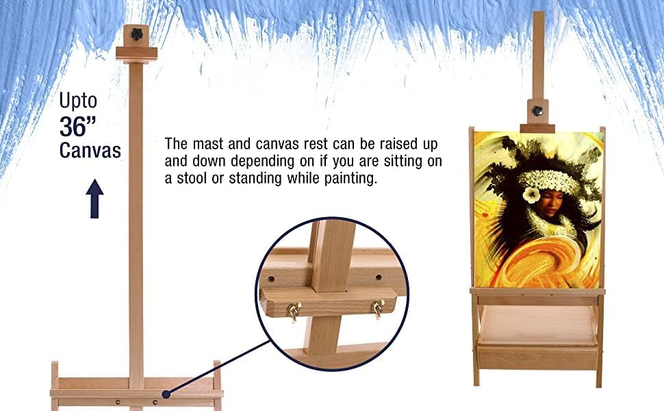 Alayjah, Professional Beech Wood Adjustable Easel with Built-in Drawer, 1-Piece, Sturdy Artist Stand for Painting & Storage 20100240، حامل رسم احترافي قابل للتعديل مصنوع من خشب الزان مع درج مدمج، قطعة واحدة – حامل متين للفنانين للرسم والتخزين