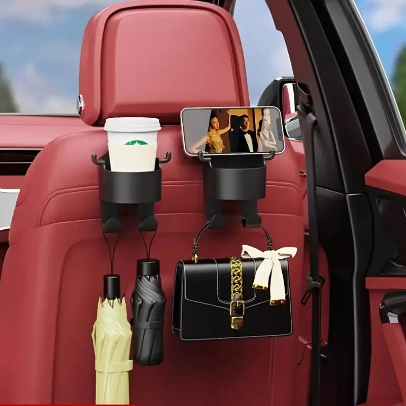 2x Multi-Function Car Organizer with Hook, Cup Holder منظم أغراض السيارة خطافات وحامل اكواب ذكي عدد اثنين