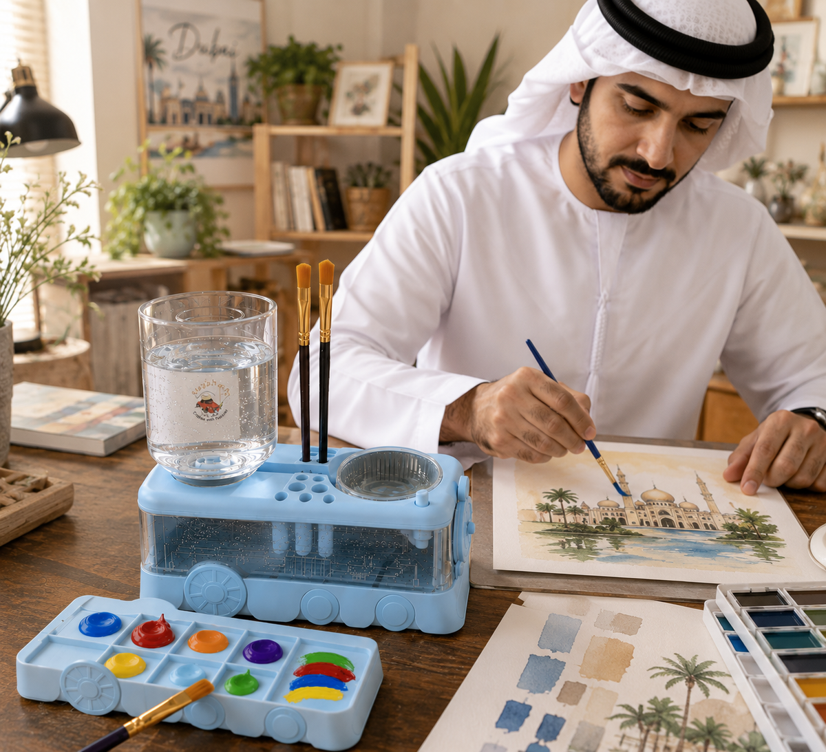 Alayjah, 2025 Expandable Paint Brush Rinser & Tray, Water Circulation Cleaner for All Paint Types منظف فرشاة دهان قابل للتوسيع 2025 مع صينية ومرشح مياه لجميع أنواع الطلاء