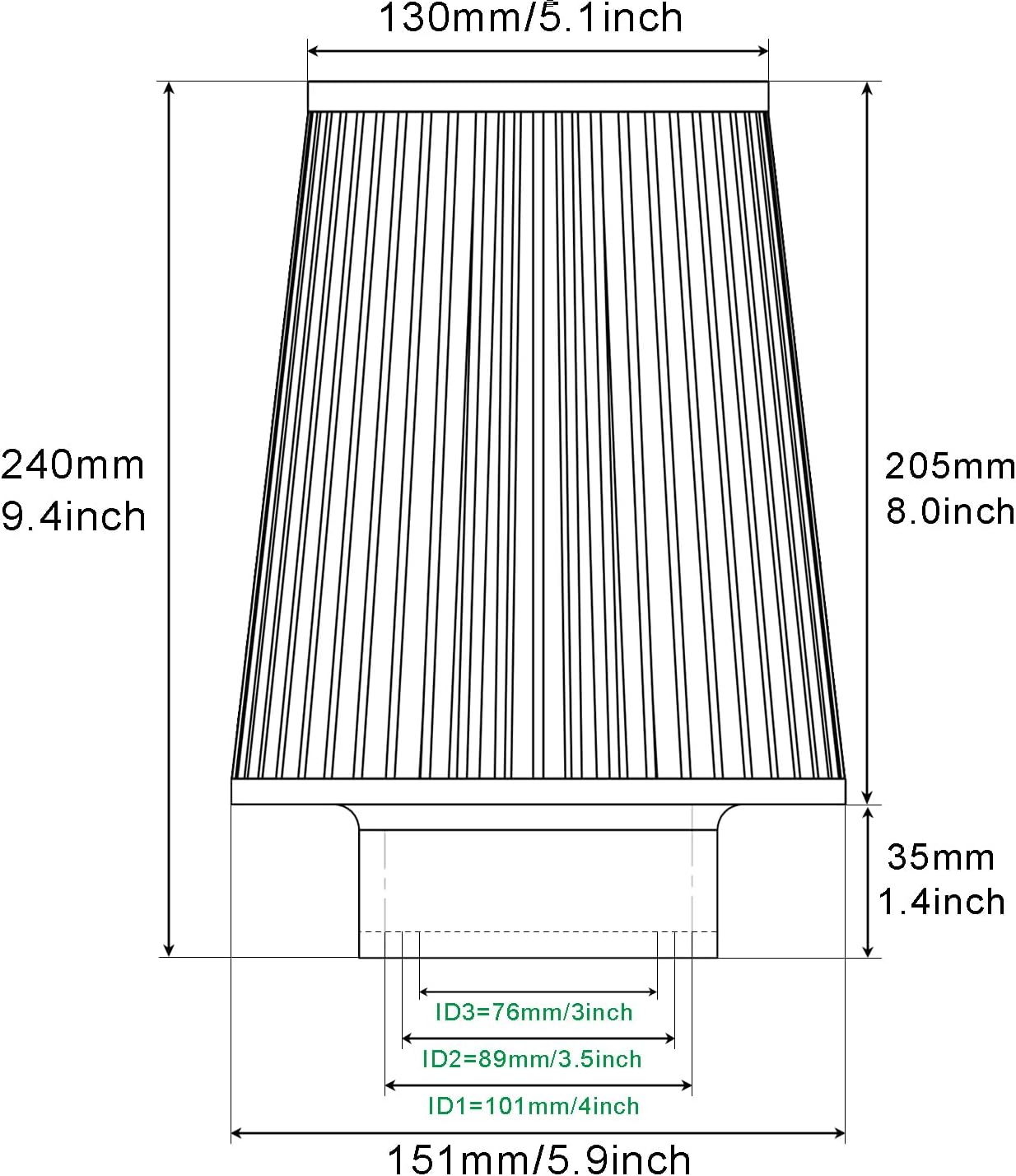 Cold Air Intake Filter Performance Cone Universal - فلتر هواء لكل السيارات