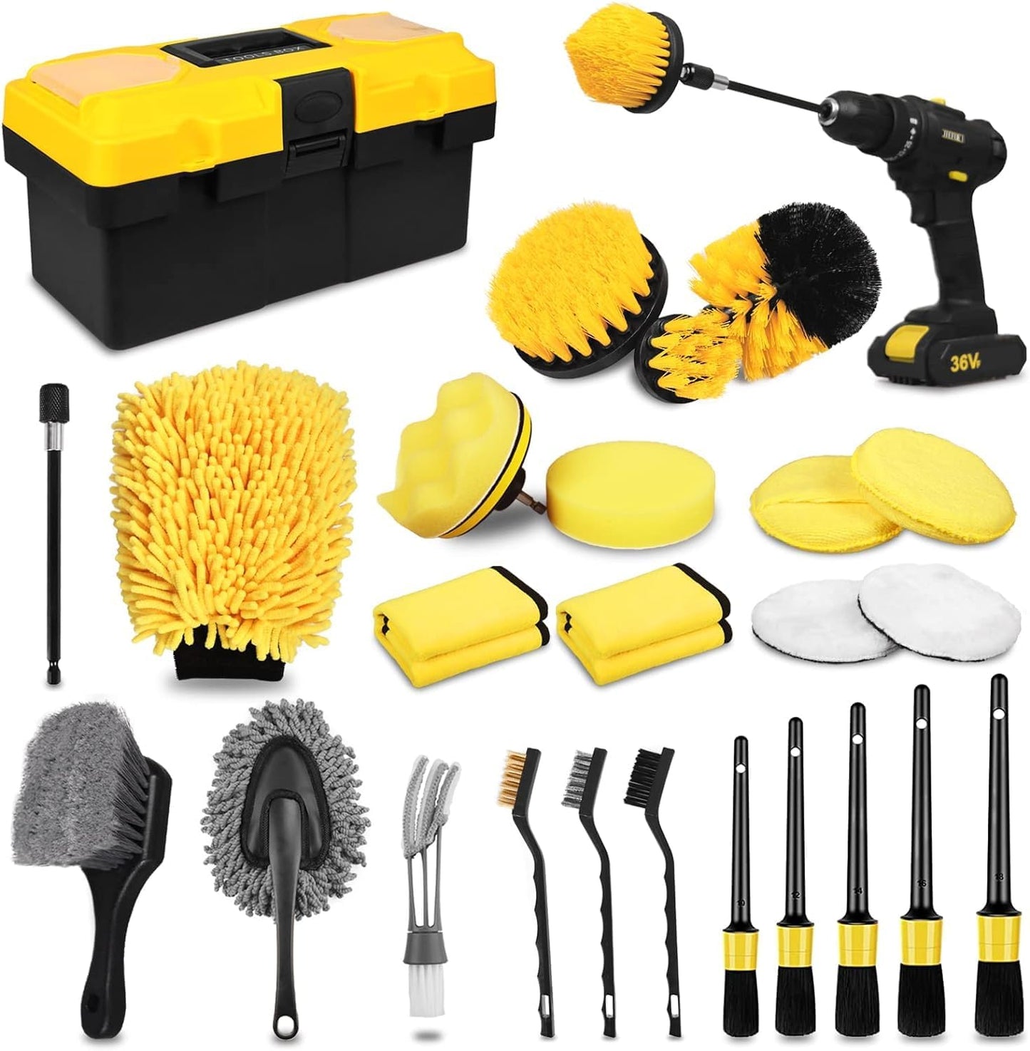 20PCS Car Detailing Brush Kit with Drill Attachments – Interior, Exterior, Tire & Wheel Cleaner Set مجموعة فرش تنظيف السيارات 20 قطعة مع ملحقات مثقاب – لتنظيف الداخل، الخارج، الإطارات والعجلات