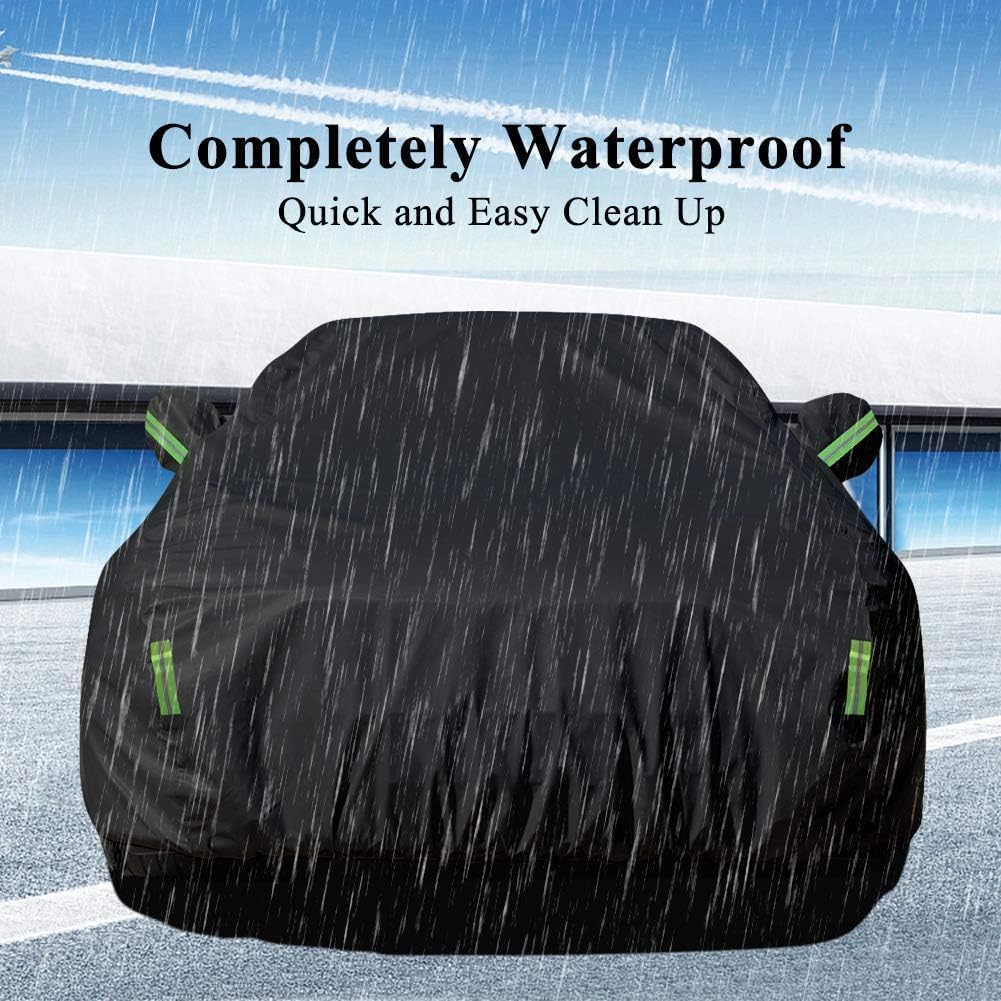 Alayjah Waterproof Car Cover XL, Black Polyester, Dustproof, UV & Rain Protection, Reflective Strips, Free Straps غطاء سيارة ألايجاه مقاوم للماء مقاس XL، بوليستر أسود، مقاوم للغبار، حماية من الأشعة فوق البنفسجية والمطر، بشرائط عاكسة، مع أحزمة مجانية