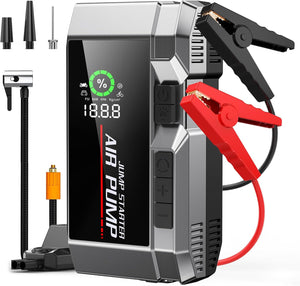 4 in 1 Car Jump Starter with Air Compressor 35000mAh Battery 150PSI Tire Inflator Flash light PowerBank مشغل بطارية السيارة 4 في 1 مع ضاغط هواء ببطارية 35000mAh و نفاخ إطارات بضغط 150PSI و مصباح يدوي وبنك طاقة