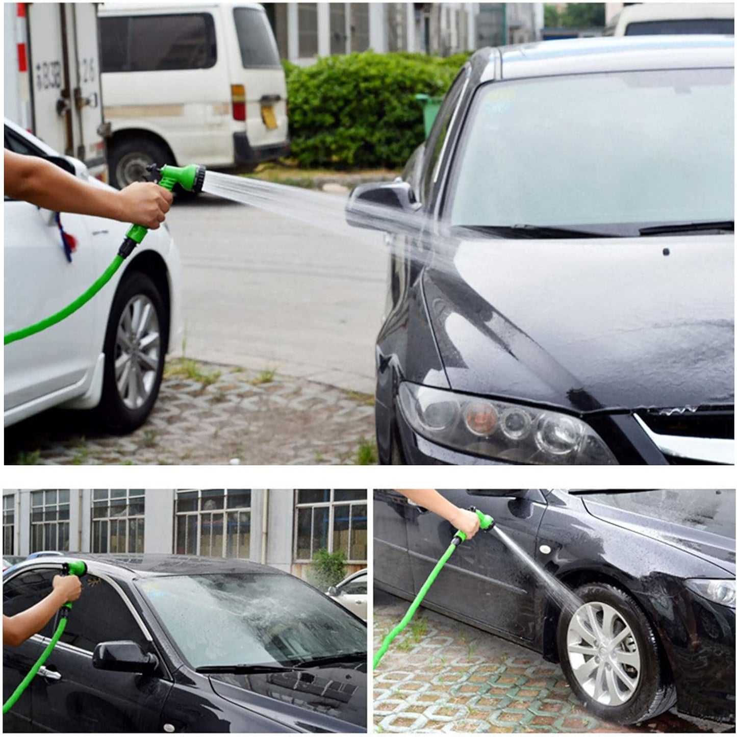 Expandable Cleaning Water Hose Flexible Lawn Hose with Connector for Car Washing خرطوم مياه قابل للتوسيع خرطوم مرن للحديقة مع موصل لغسل السيارات.
