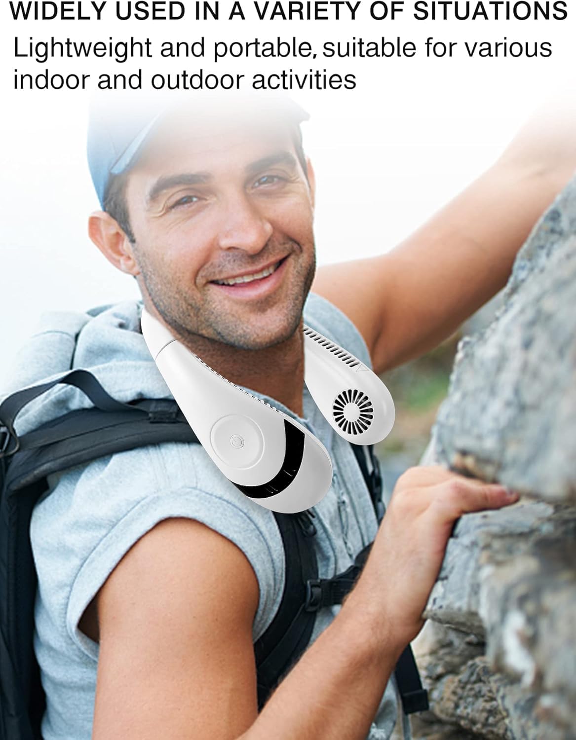 Portable Bladeless Neck Fan, Rechargeable Wearable Air Cooler for Work, Outdoor & Indoor Use, White 11700030 مروحة رقبة محمولة بدون شفرات، قابلة لإعادة الشحن، مبرد هواء قابل للارتداء للعمل والاستخدام الخارجي والداخلي، أبيض