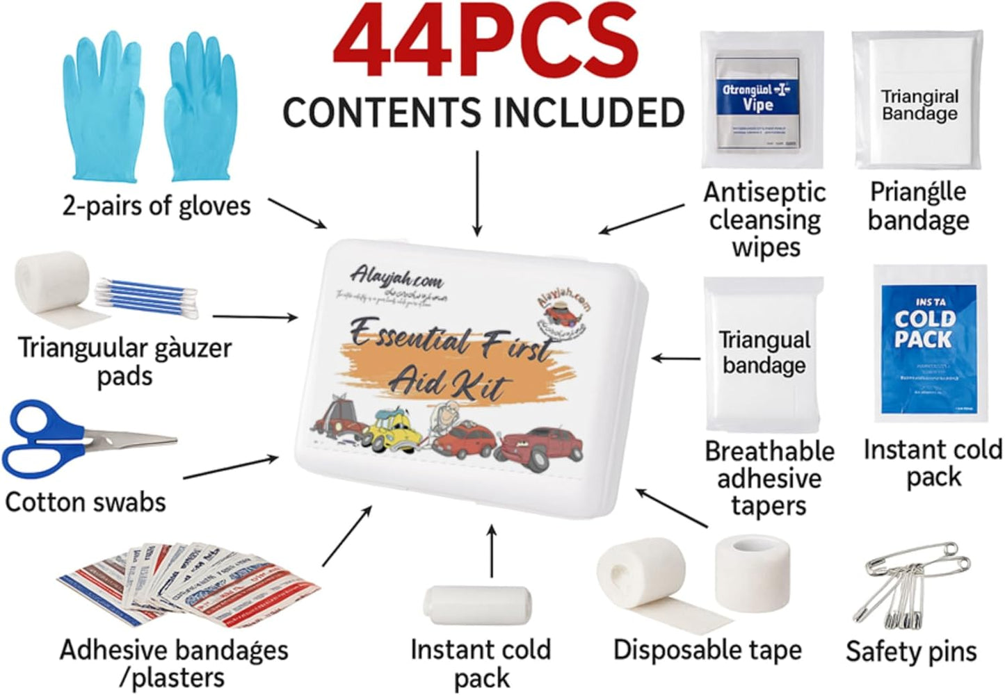 Emergency First Aid Kit 44PCS + Gift, DIN 13164, For Car, Home & Officeطقم إسعافات أولية طوارئ 44 قطعة + هدية، DIN 13164، للسيارة والمنزل والمكتب(Special Prices for Sellers اسعار خاصة للتجار )