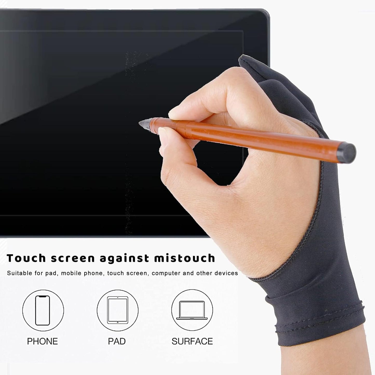 Alayjah, Two-Finger Non-Slip Art Glove, 1 Piece, Smudge-Free Drawing Support for Artists & Digital Painting  قفاز فني غير قابل للانزلاق بإصبعين  قطعة واحدة، يمنع التلطخ ويدعم الرسم للفنانين والرسم الرقمي