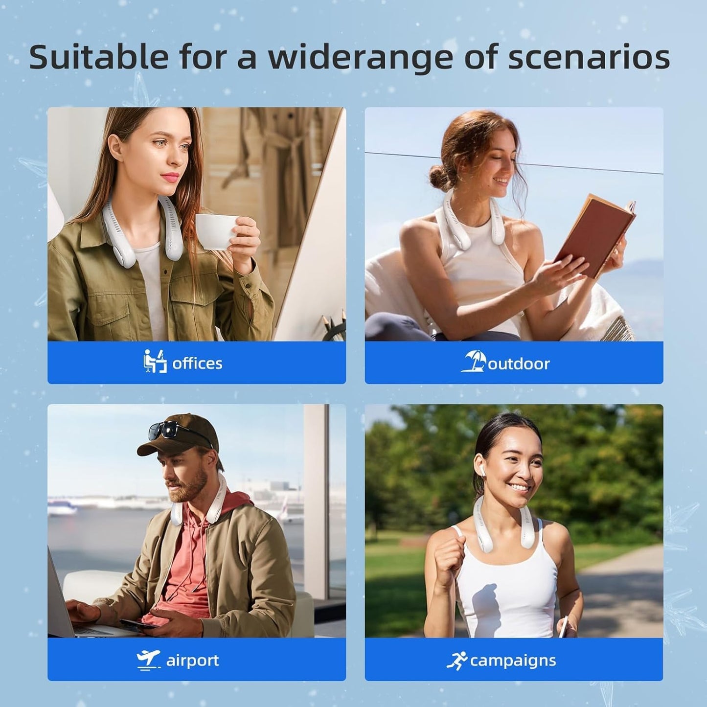 Portable Bladeless Neck Fan, Rechargeable Wearable Air Cooler for Work, Outdoor & Indoor Use, White 11700030 مروحة رقبة محمولة بدون شفرات، قابلة لإعادة الشحن، مبرد هواء قابل للارتداء للعمل والاستخدام الخارجي والداخلي، أبيض