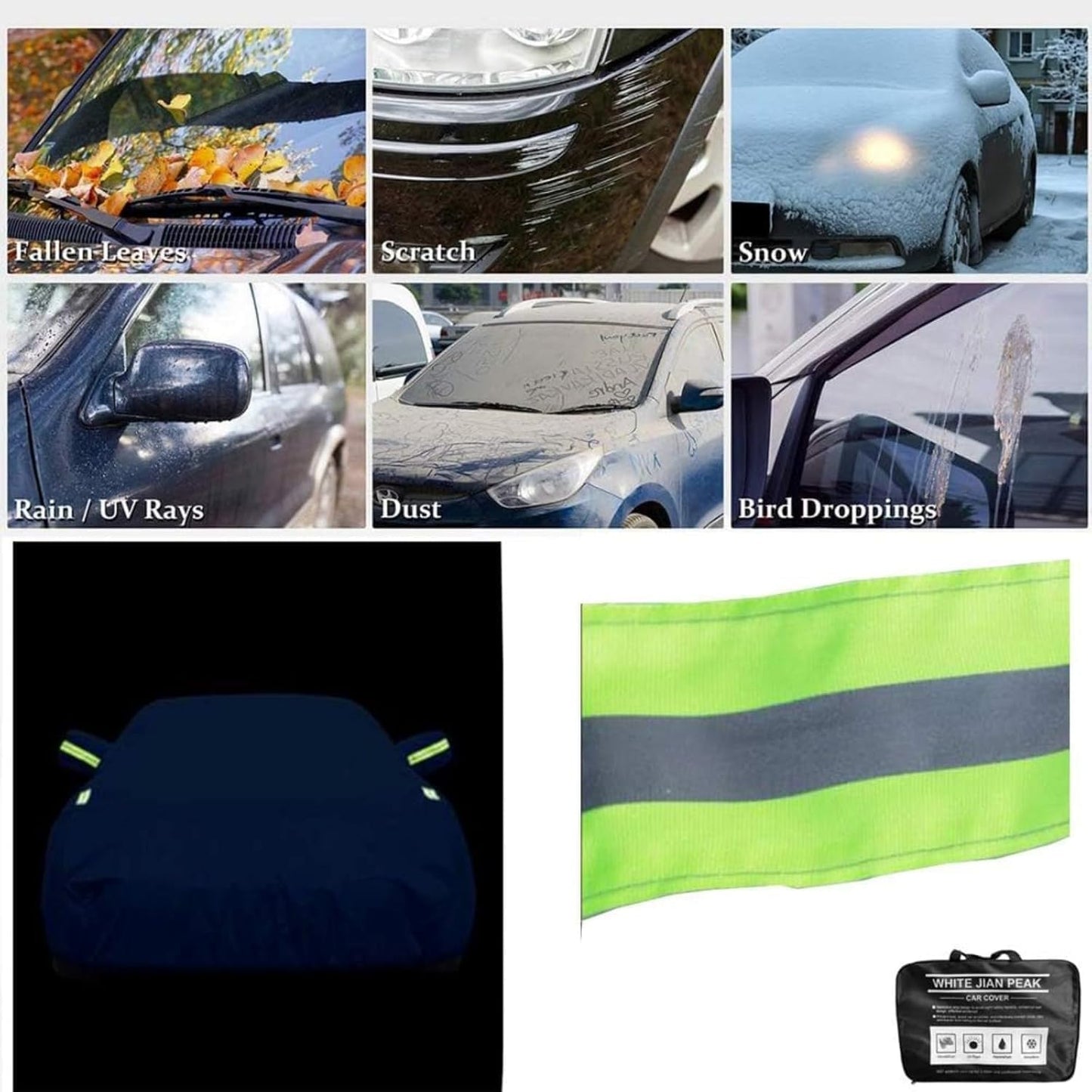 Alayjah Waterproof Car Cover XL, Black Polyester, Dustproof, UV & Rain Protection, Reflective Strips, Free Straps غطاء سيارة ألايجاه مقاوم للماء مقاس XL، بوليستر أسود، مقاوم للغبار، حماية من الأشعة فوق البنفسجية والمطر، بشرائط عاكسة، مع أحزمة مجانية