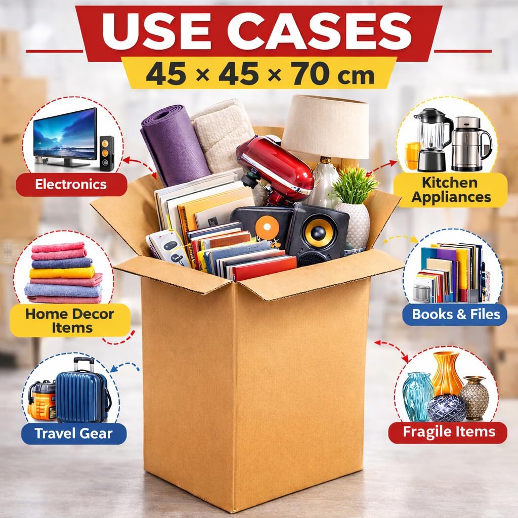 Alayjah Pack of 5 Large Moving Boxes 45x45x70cm Double Wall Heavy Duty 30kg Capacityطقم 5 صناديق نقل كبيرة 45×45×70 سم مزدوجة الجدار شديدة التحمل سعة 30 كجم