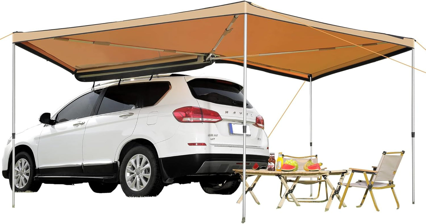 Alayjah 270° Retractable Vehicle Awning for SUV/Truck/Van – Weatherproof, Adjustable, Includes Bag مظلة سيارة قابلة للسحب 270° للمركبات الرياضية/الشاحنات/الفان – مقاومة للطقس، قابلة للتعديل، تشمل حقيبة