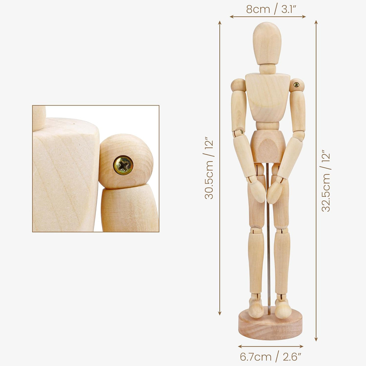 8'' Adjustable Wooden Artist Manikin, 1 Piece, Male/Female Model for Sketching, Painting & Art Displayمانيكان خشبي فني قابل للتعديل بحجم 8 بوصة، قطعة واحدة، نموذج ذكر/أنثى للرسم والتلوين وعرض الأعمال الفنية