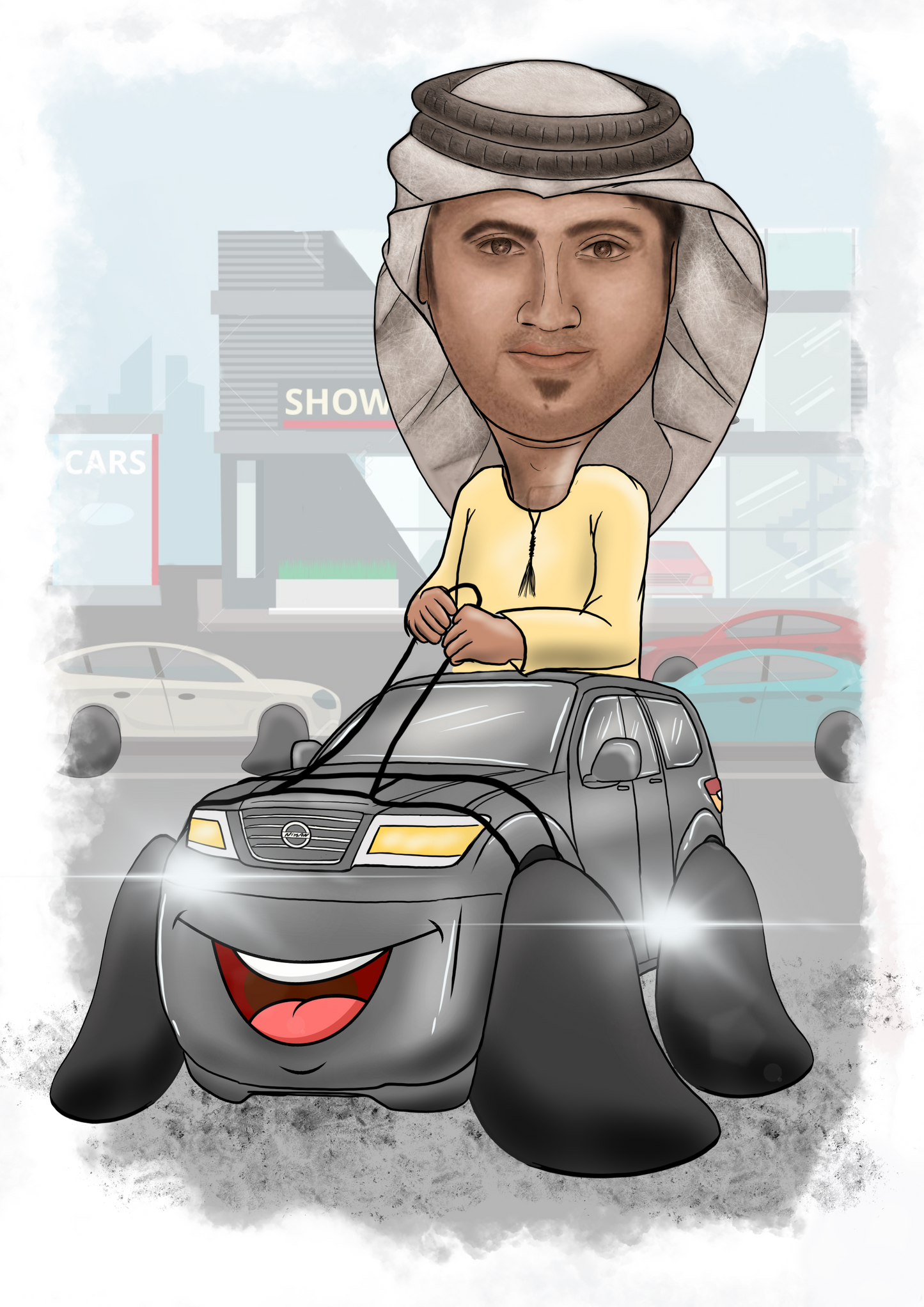 personalized Caricature man in car كاريكاتير مخصص لك على السيارة