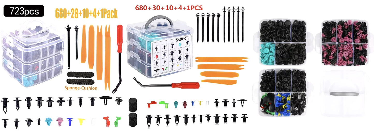 725PCS Car Plastic Fastener Clips Set كليبات متنوعة للسيارة 725 قطعة مع أدوات مجانا