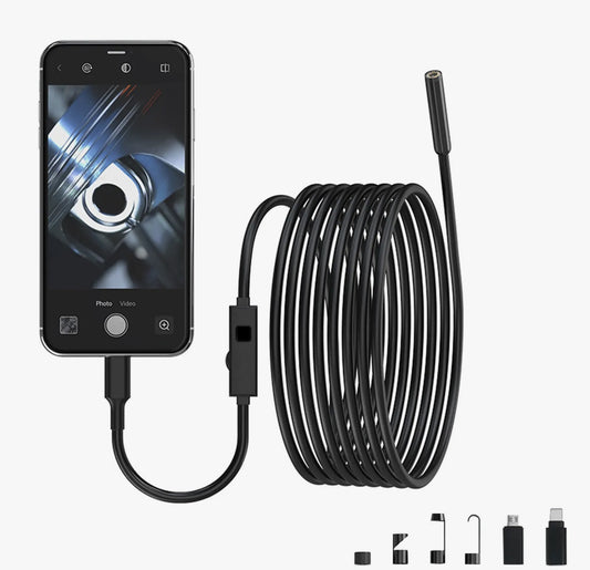 Endoscope Camera with Light, IP67 Waterproof Borescope with 8 LED Lights 16.4ft Semi-Rigid Cable, 2.0 Megapixels HD Snake Camera for iOS and Android Phones منظار لفحص المحرك او الانابيب