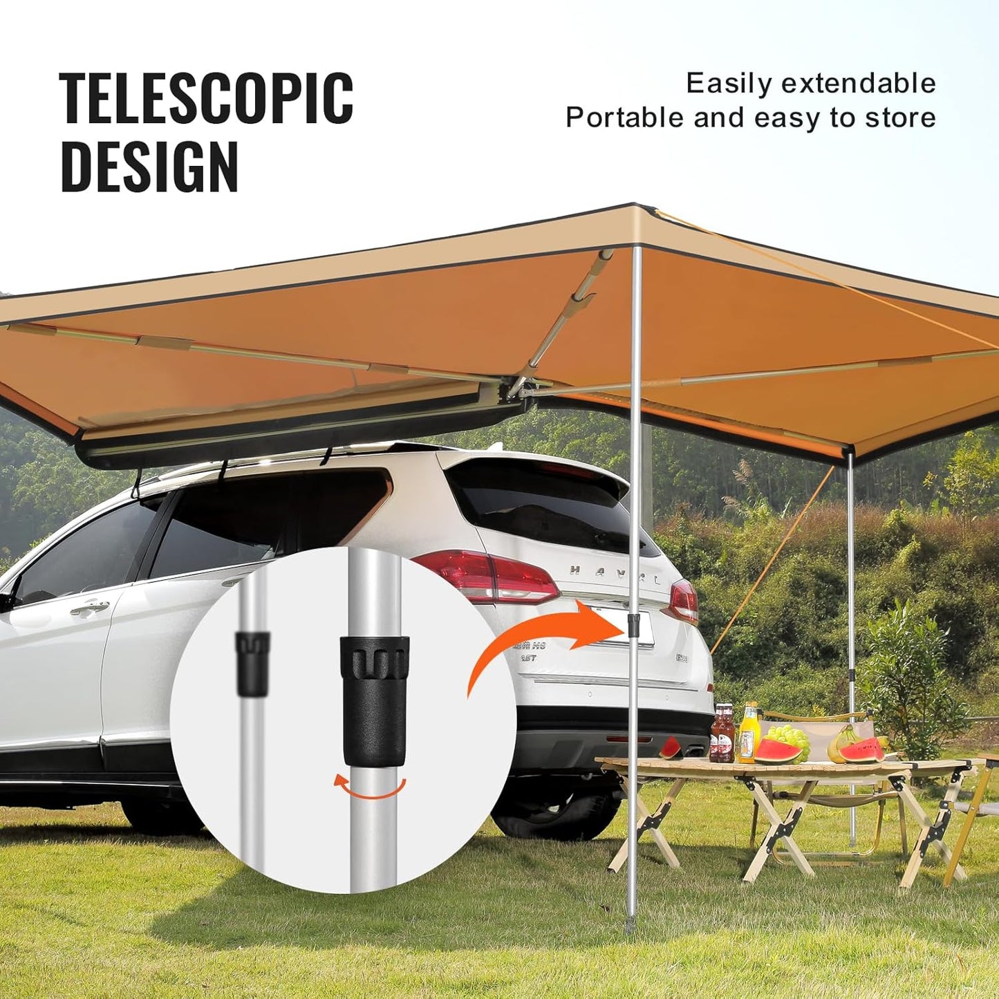 Alayjah 270° Car Rooftop Tent Awning, 600D Waterproof, Free-Standing, 1 Pc مظلة خيمة سقف سيارة بزاوية 270°، مقاومة للماء 600D، قائمة بذاتها، قطعة واحدة