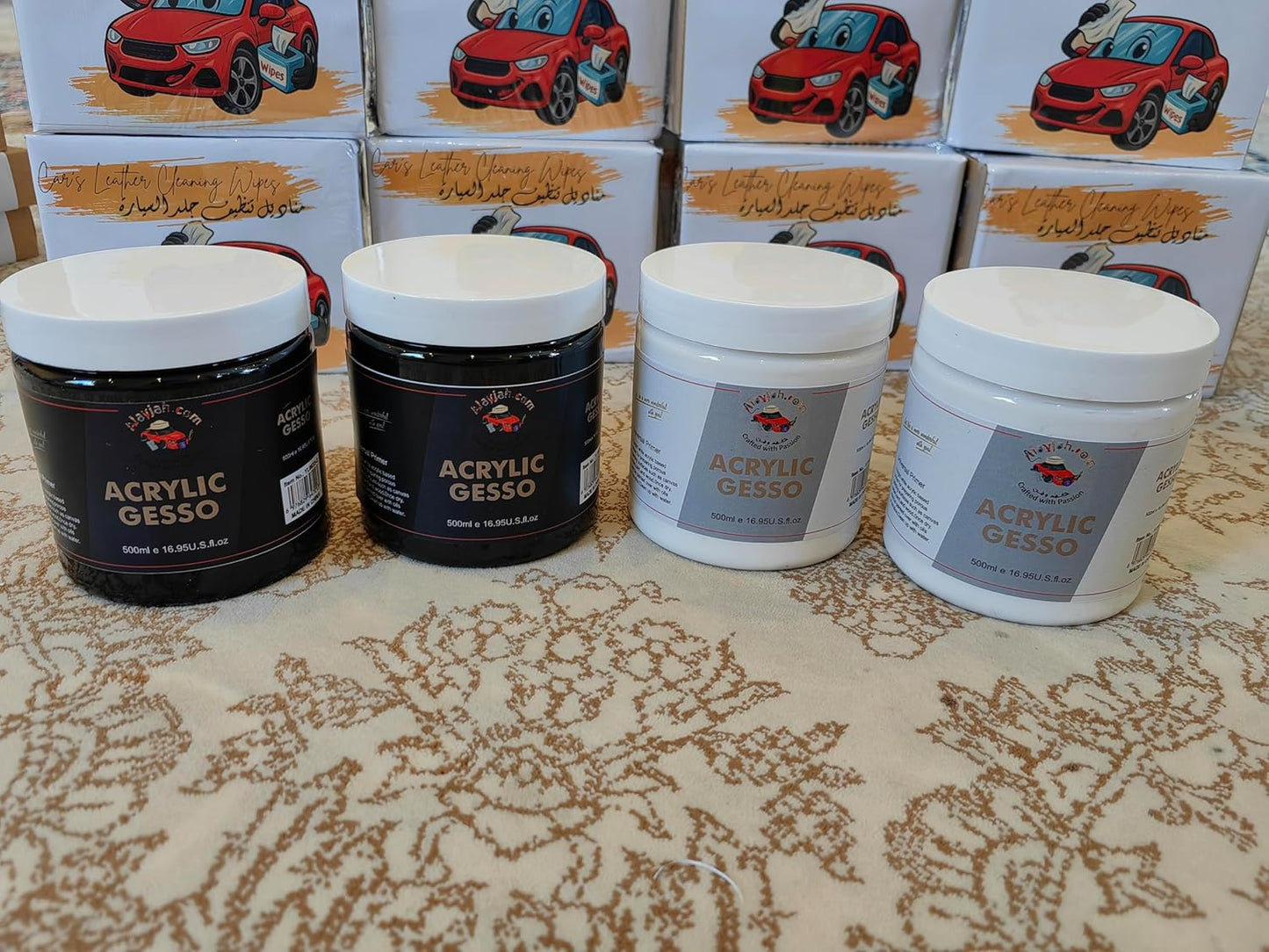 Alayjah, 500ML Black & White Acrylic Gesso Base Paint,1 Piece,Fine Quality, Fast-Dry Art Primer for Canvas & Craftsالايجاه، طلاء أساس جيسو أكريليك أسود وأبيض سعة 500 مل، قطعة واحدة، جودة عالية، أساس فني سريع الجفاف للكانفس والأشغال اليدوية