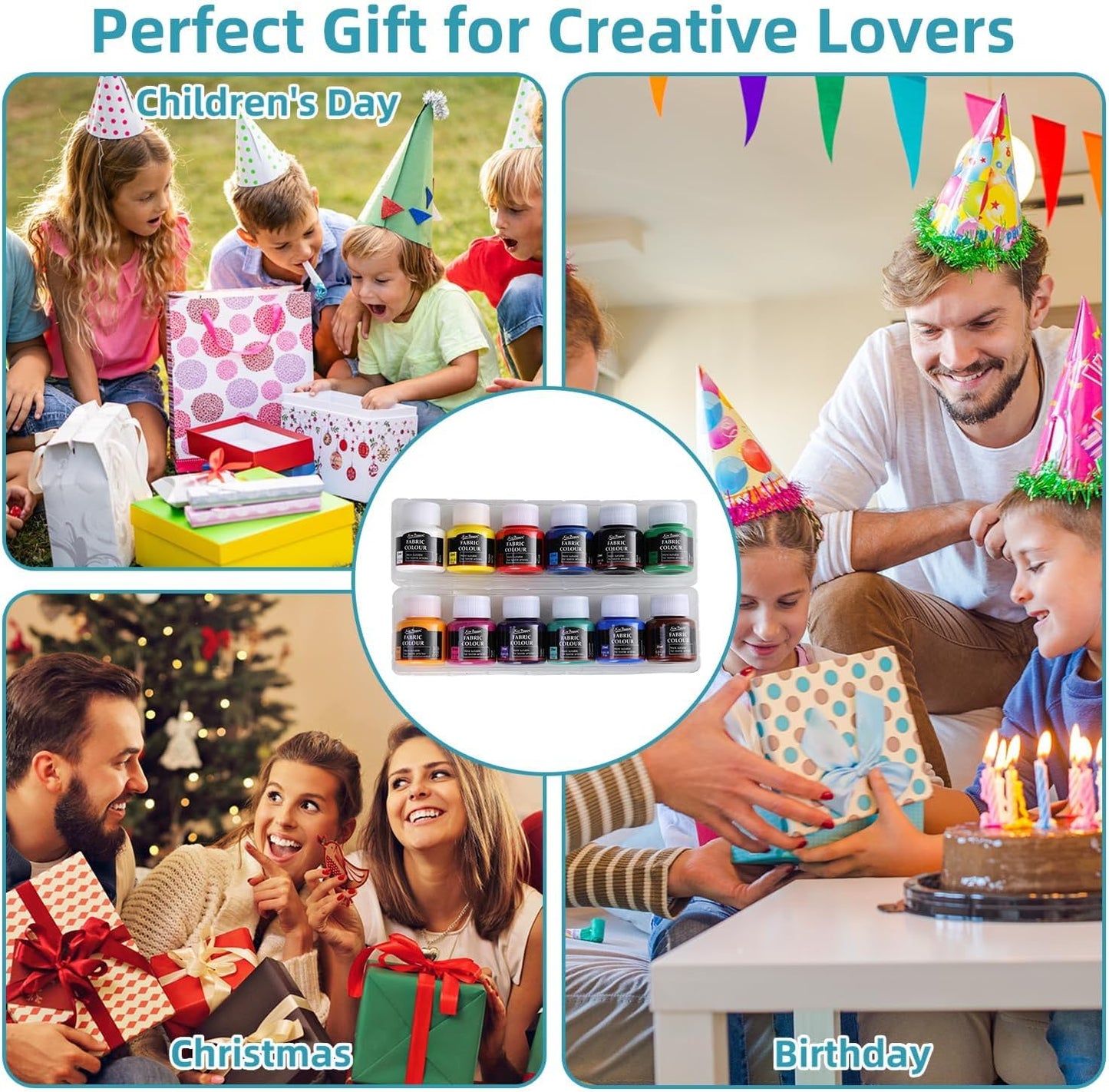 12-Color Fabric Paint & Poster Colour Set, Non-Toxic Pigments, 1 Box for DIY Crafts, Wall Art & Art Students 20100171  ألوان قماش وملصقات من 12 لونًا، أصباغ غير سامة، علبة واحدة للأشغال اليدوية وفن الحائط وطلاب الفنون