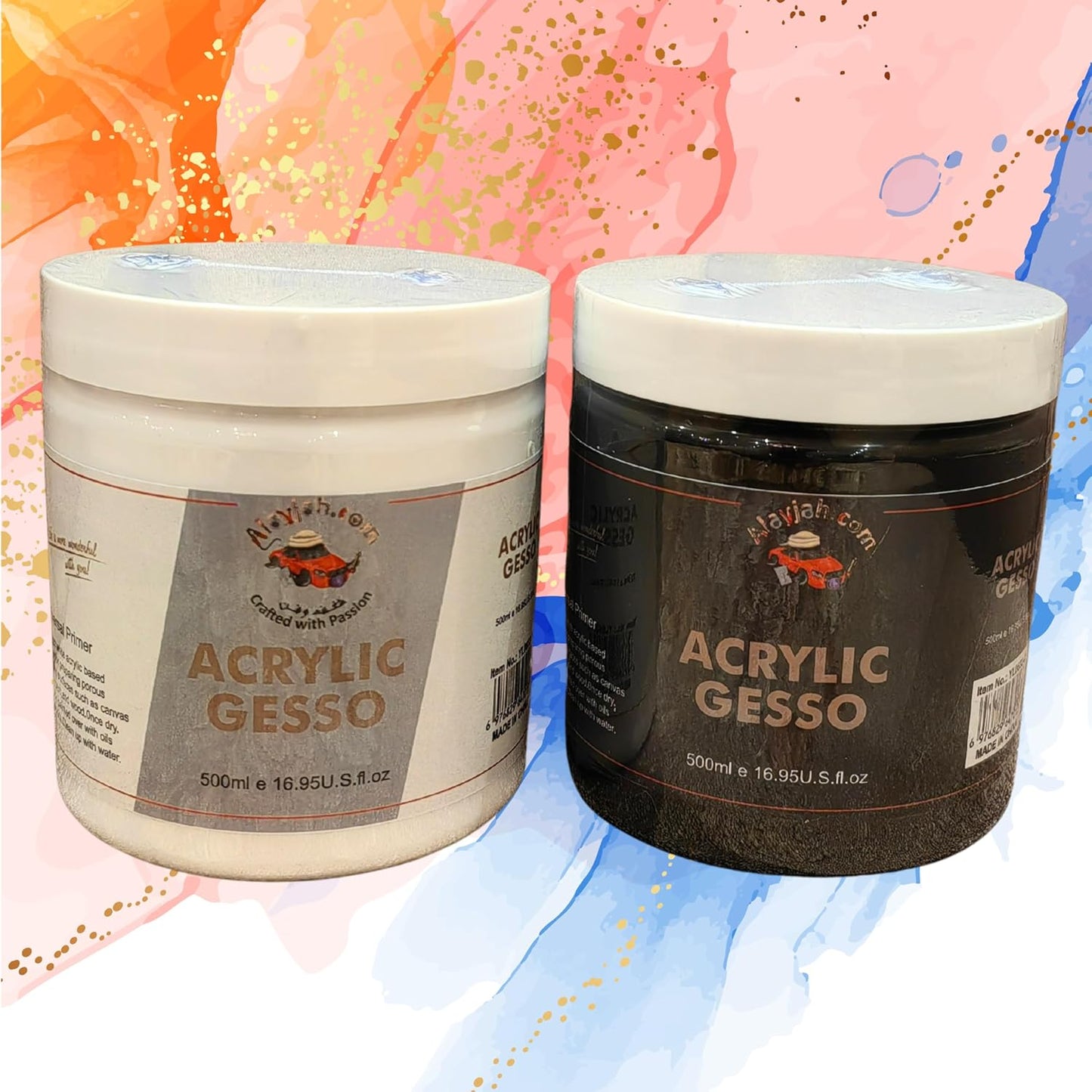 Alayjah, 500ML Black & White Acrylic Gesso Base Paint,1 Piece,Fine Quality, Fast-Dry Art Primer for Canvas & Craftsالايجاه، طلاء أساس جيسو أكريليك أسود وأبيض سعة 500 مل، قطعة واحدة، جودة عالية، أساس فني سريع الجفاف للكانفس والأشغال اليدوية