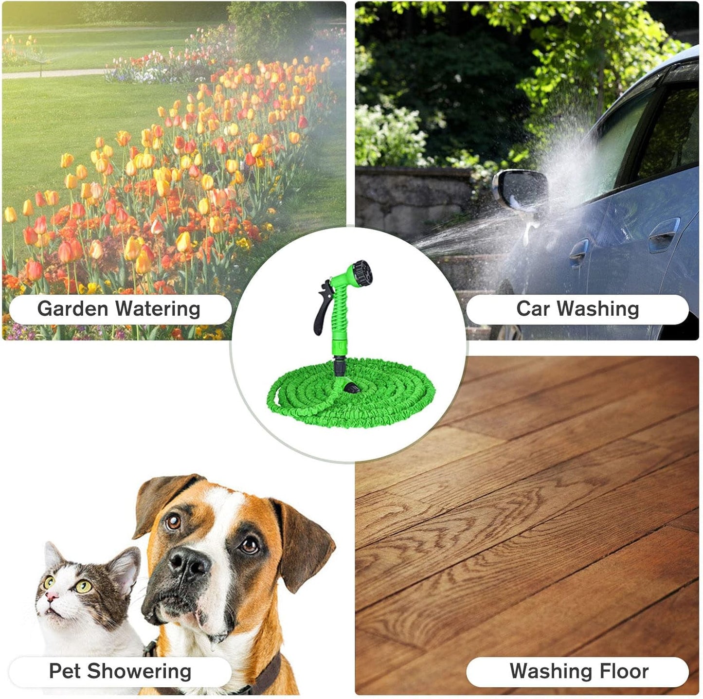 Expandable Cleaning Water Hose Flexible Lawn Hose with Connector for Car Washing خرطوم مياه قابل للتوسيع خرطوم مرن للحديقة مع موصل لغسل السيارات.