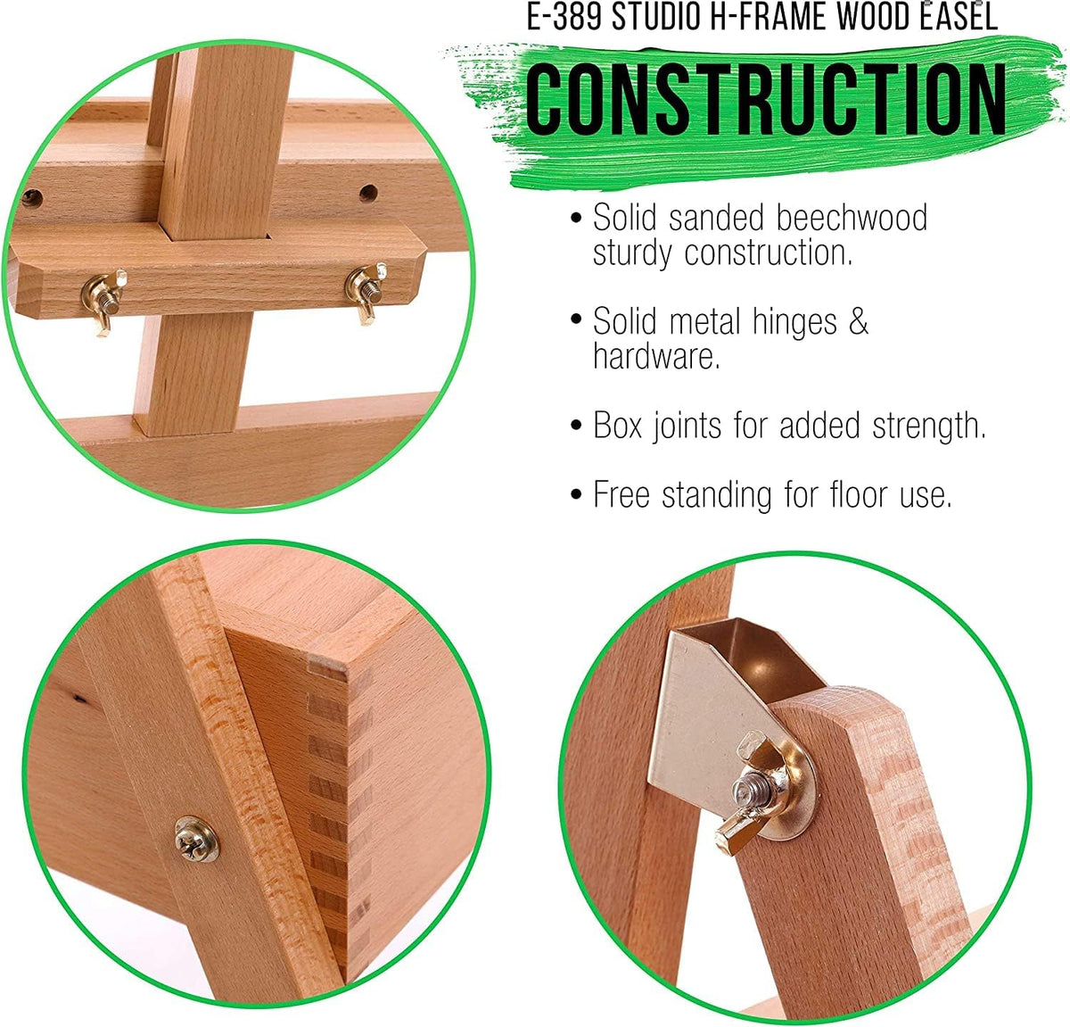 Alayjah, Professional Beech Wood Adjustable Easel with Built-in Drawer, 1-Piece, Sturdy Artist Stand for Painting & Storage 20100240، حامل رسم احترافي قابل للتعديل مصنوع من خشب الزان مع درج مدمج، قطعة واحدة – حامل متين للفنانين للرسم والتخزين