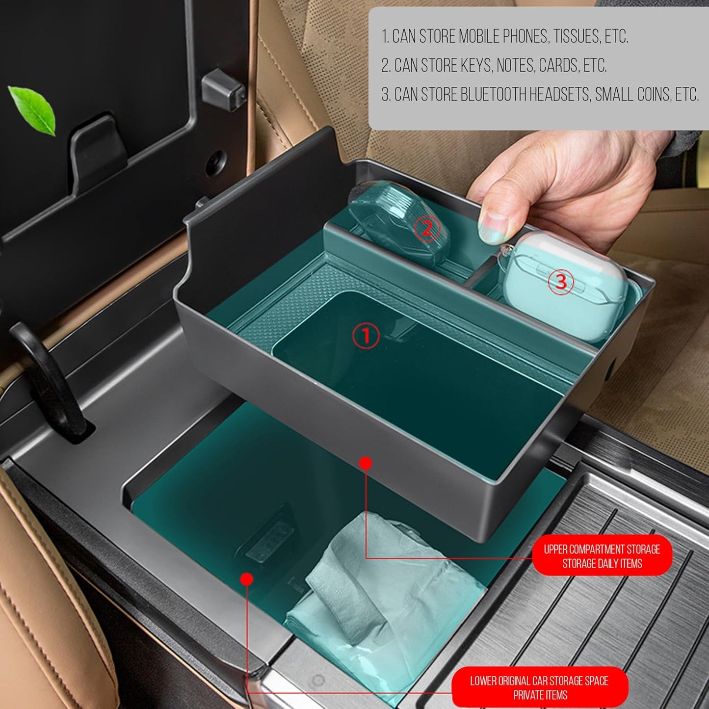 Alayjah, Center Console Organizer for Jetour Traveler T2, 1 Pc, Armrest Storage Box, Extra Space in Front of Armrest منظم الكونسول الوسطي لجيتور ترافلر T2، صندوق تخزين لمسند الذراع، تصميم أسود متين (Special Prices for Sellers  اسعار خاصة للتجار )