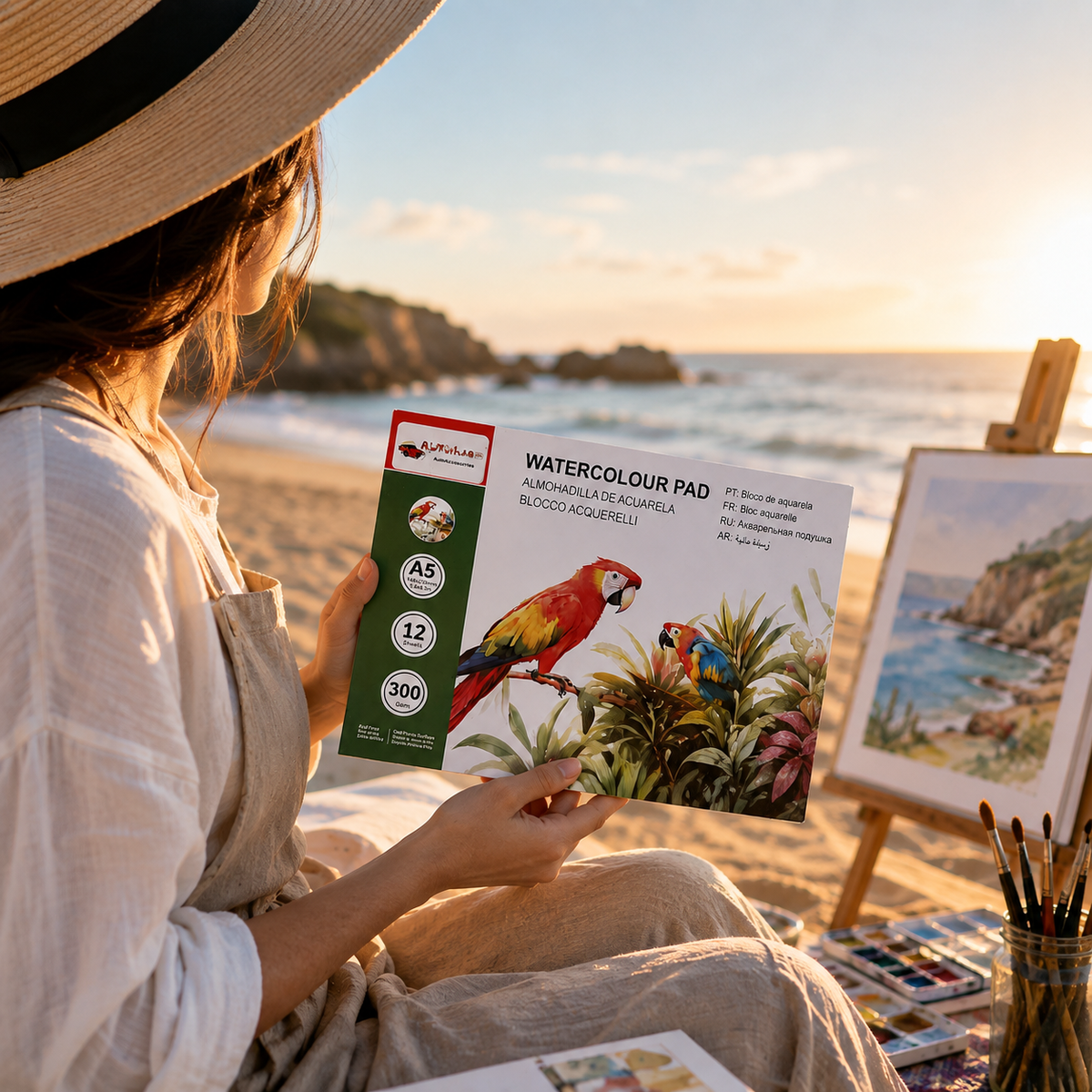 Alayjah, Watercolor Pad,1 Piece, Compact & Durable Painting Paper for Watercolors, Ideal for Travel, Students & Beginners  دفتر ألوان مائية، ورق رسم مدمج ومتين للألوان المائية، مثالي للسفر والطلاب والمبتدئين