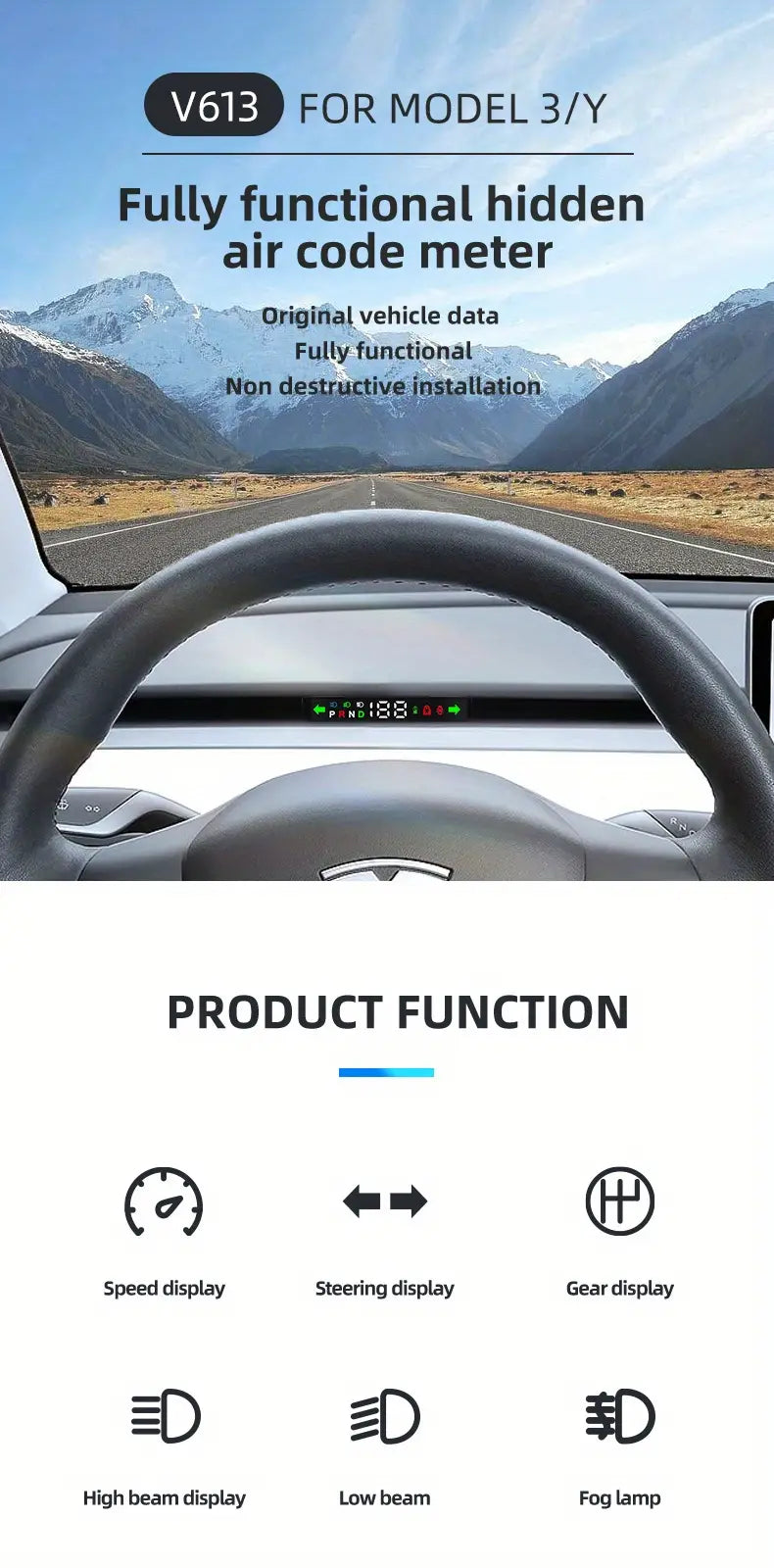 Heads Up Display, compatible with Tesla Model 3 Y شاشة عدادات تسلا