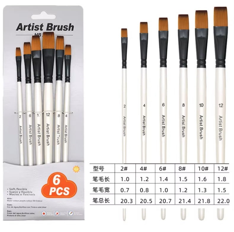 Alayjah, 6-Piece Paint Brush Set for Watercolor, Acrylic & Oil, Soft, Durable Bristles   20100410فرش 6 قطع للألوان المائية والأكريليك والزيتية – شعيرات ناعمة ومتينة
