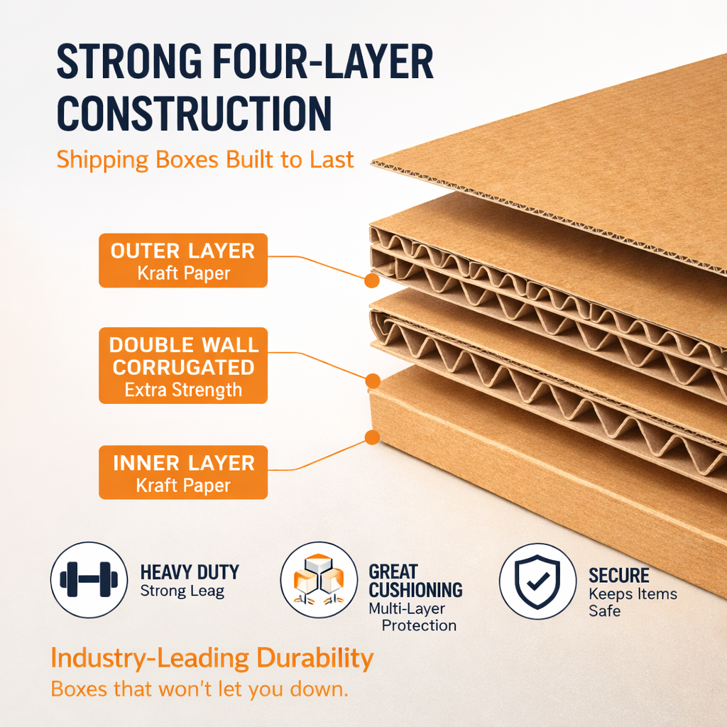 Alayjah Pack of 5 Large Moving Boxes 45x45x70cm Double Wall Heavy Duty 30kg Capacityطقم 5 صناديق نقل كبيرة 45×45×70 سم مزدوجة الجدار شديدة التحمل سعة 30 كجم