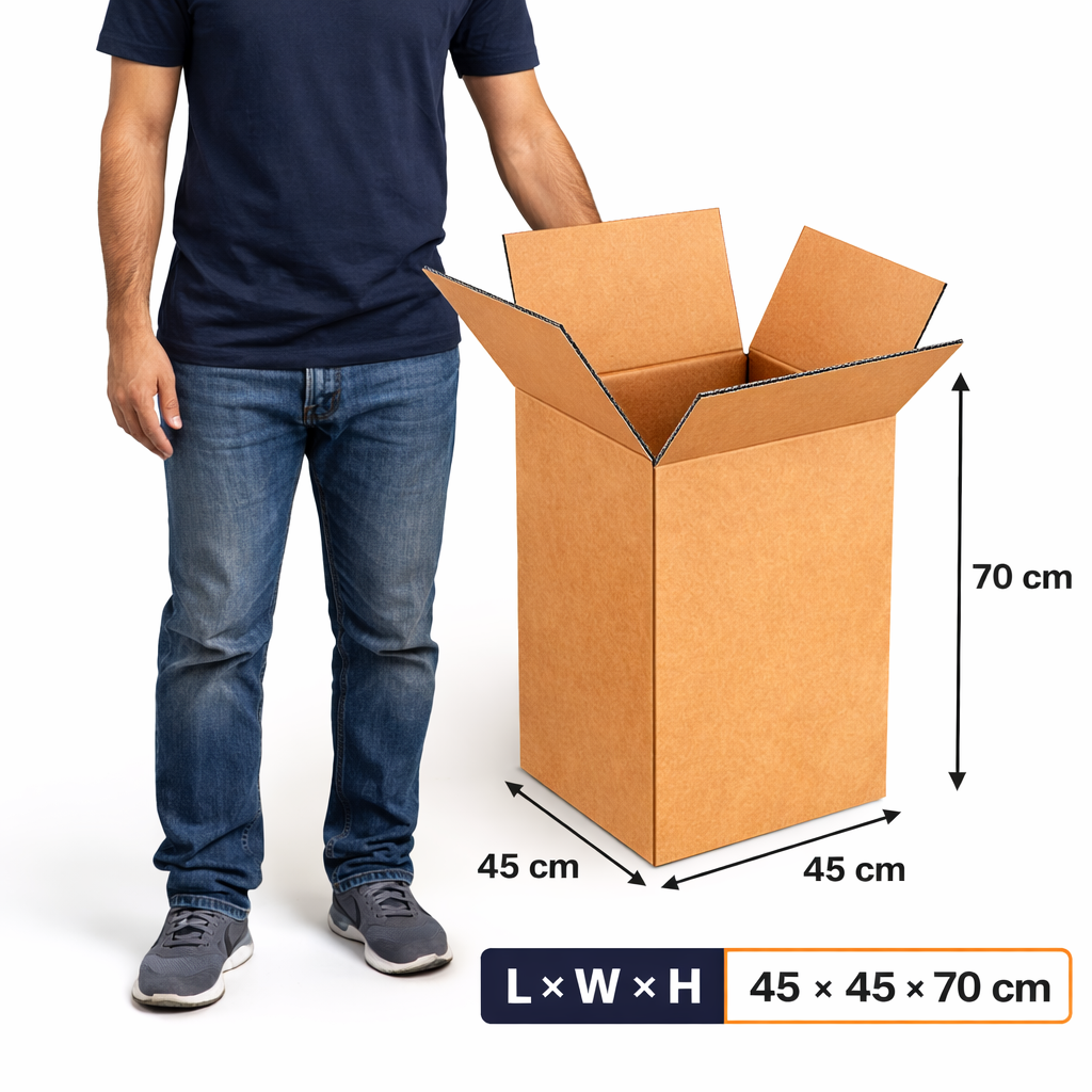Alayjah Pack of 5 Large Moving Boxes 45x45x70cm Double Wall Heavy Duty 30kg Capacityطقم 5 صناديق نقل كبيرة 45×45×70 سم مزدوجة الجدار شديدة التحمل سعة 30 كجم