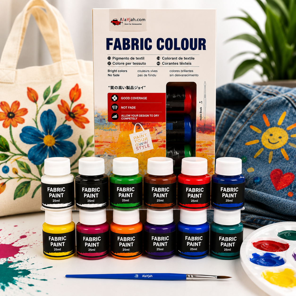 12-Color Fabric Paint & Poster Colour Set, Non-Toxic Pigments, 1 Box for DIY Crafts, Wall Art & Art Students 20100171  ألوان قماش وملصقات من 12 لونًا، أصباغ غير سامة، علبة واحدة للأشغال اليدوية وفن الحائط وطلاب الفنون