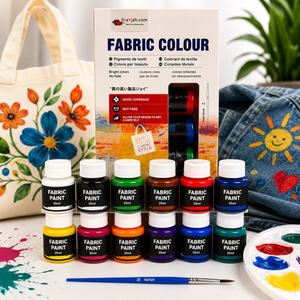 12-Color Fabric Paint & Poster Colour Set, Non-Toxic Pigments, 1 Box for DIY Crafts, Wall Art & Art Students 20100171  ألوان قماش وملصقات من 12 لونًا، أصباغ غير سامة، علبة واحدة للأشغال اليدوية وفن الحائط وطلاب الفنون