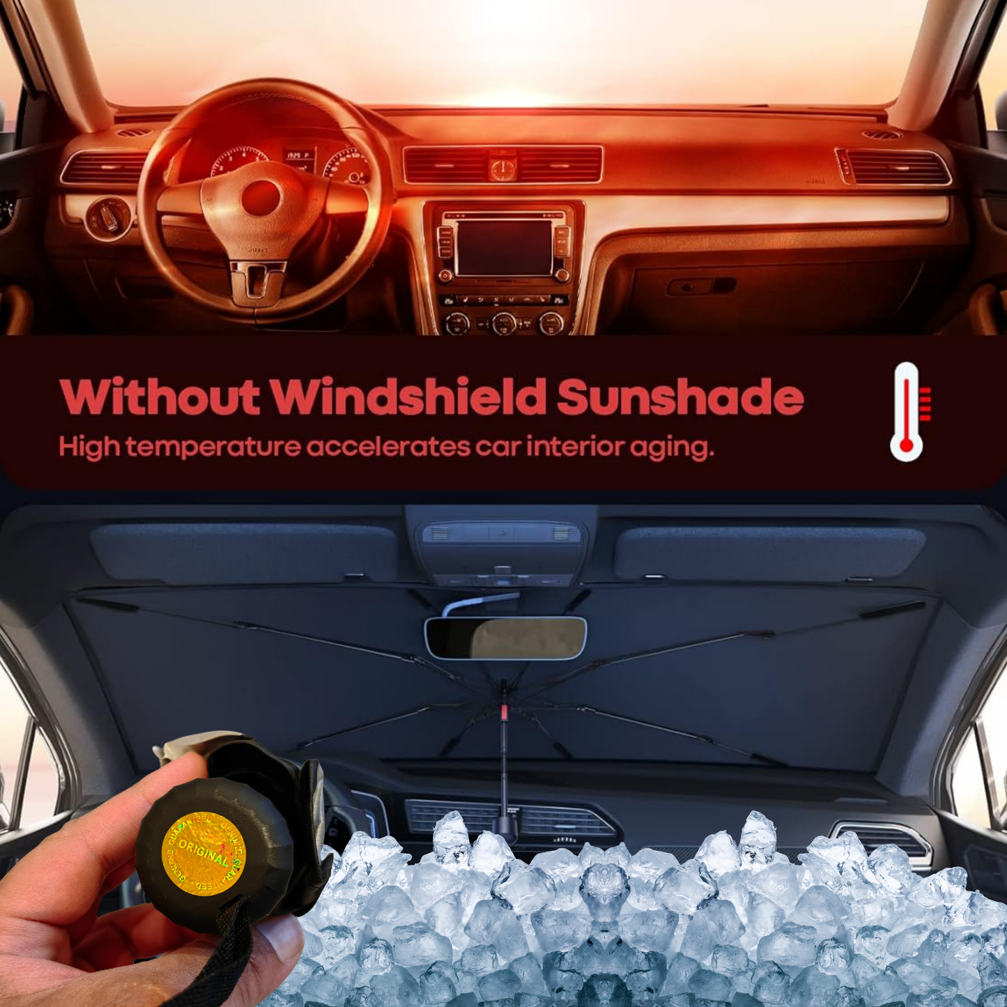 Car Windshield Sun Shade Umbrella, Foldable Front Window Sunshade Umbrella (140X80cm) شمسية مضلة للسيارة  والزجاج الامامي قابلة للطي تحمي من اشعة الشمس