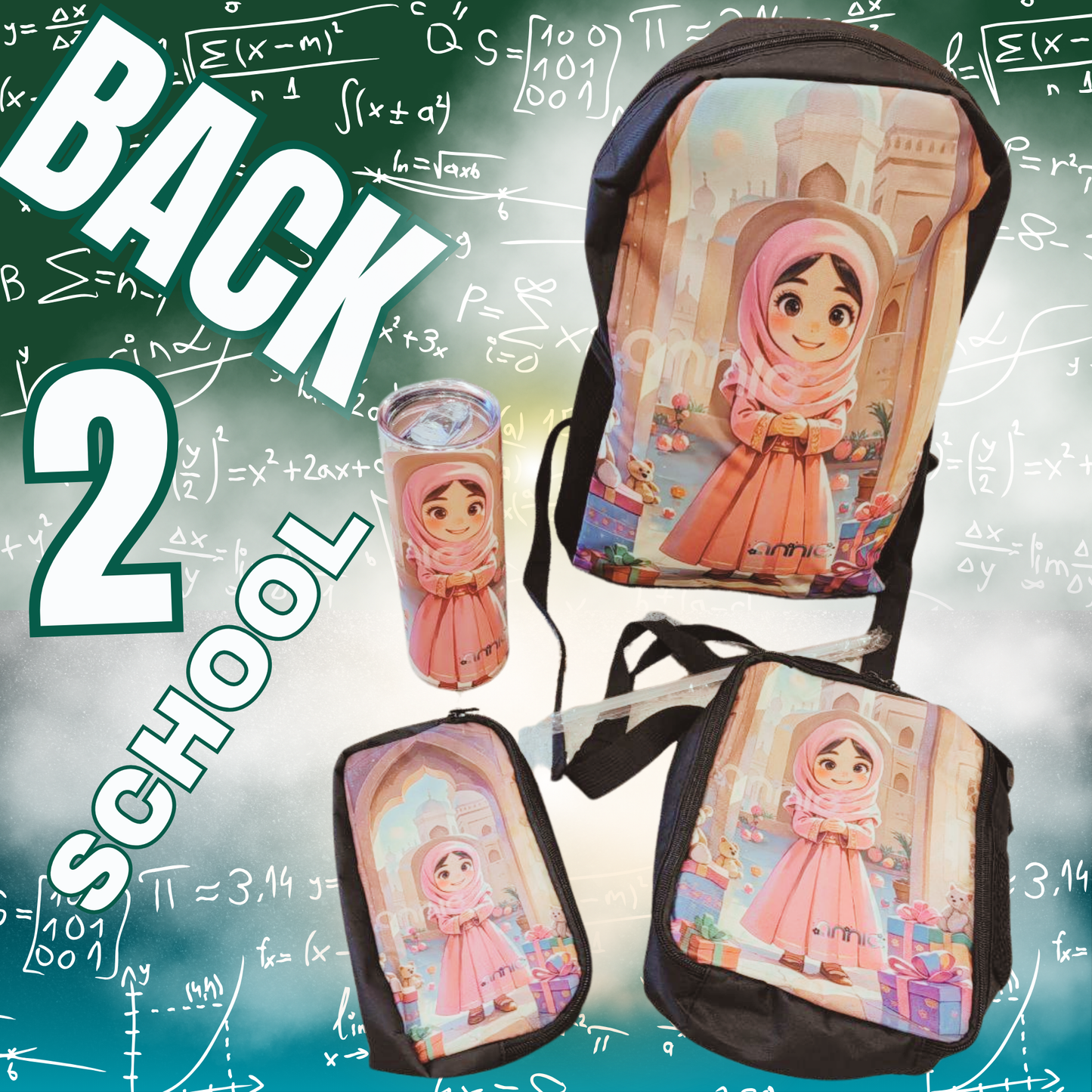Customized School Bag with Customized Cartoon of Your Character 16-Inch Customizable Backpack with Front Pocket - Lightweight, Adjustable Straps, Tablet Compartment شنطة مدرسة كبيرة مع كاريكاتير لشخصيتك يرسمة فناننا مناسبة المدرسة