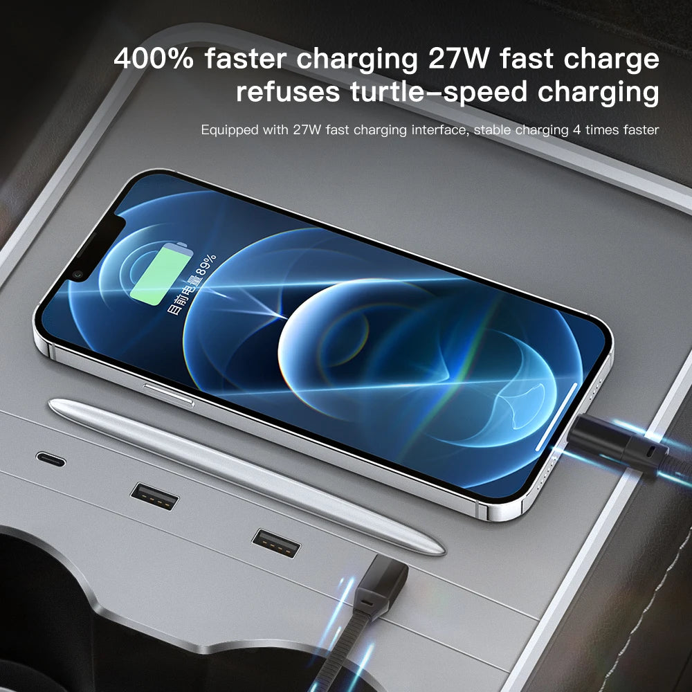 Tesla Model 3 Model Y 2022 2023 27W Quick Charger USB HUB شاحن للهاتف لتسلا موديل Y