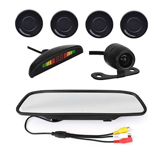 4.3-Inch Car Parking Sensor with LCD Mirror Monitor and Rear View Camera, Black حساسات و كمرة مع شاشة على المرآة