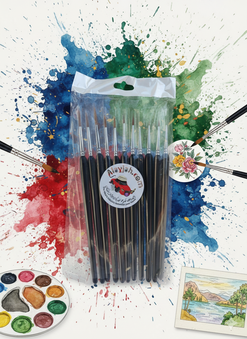 Alayjah, Professional Artist Miniature Detail Paint Brush Set, 11-Piece, Sharp Tips for Precise, Clear, and Fine Artwork Drawing 20100330 ألايجا، فرش رسم احترافية 11 قطعة لتفاصيل صغيرة – رؤوس حادة لرسم دقيق وواضح وفني ممتاز