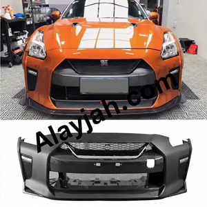 OEM-Style Carbon Fiber Half Body Kit – Front Bumper Lip with Exhaust Cut-Outs for Nissan GTR R35 (2013–2019) طقم هيكل نصف أمامي من ألياف الكربون بتصميم OEM – شفرة صدام أمامي مع فتحات عادم لسيارة نيسان GTR R35 (2013–2019)