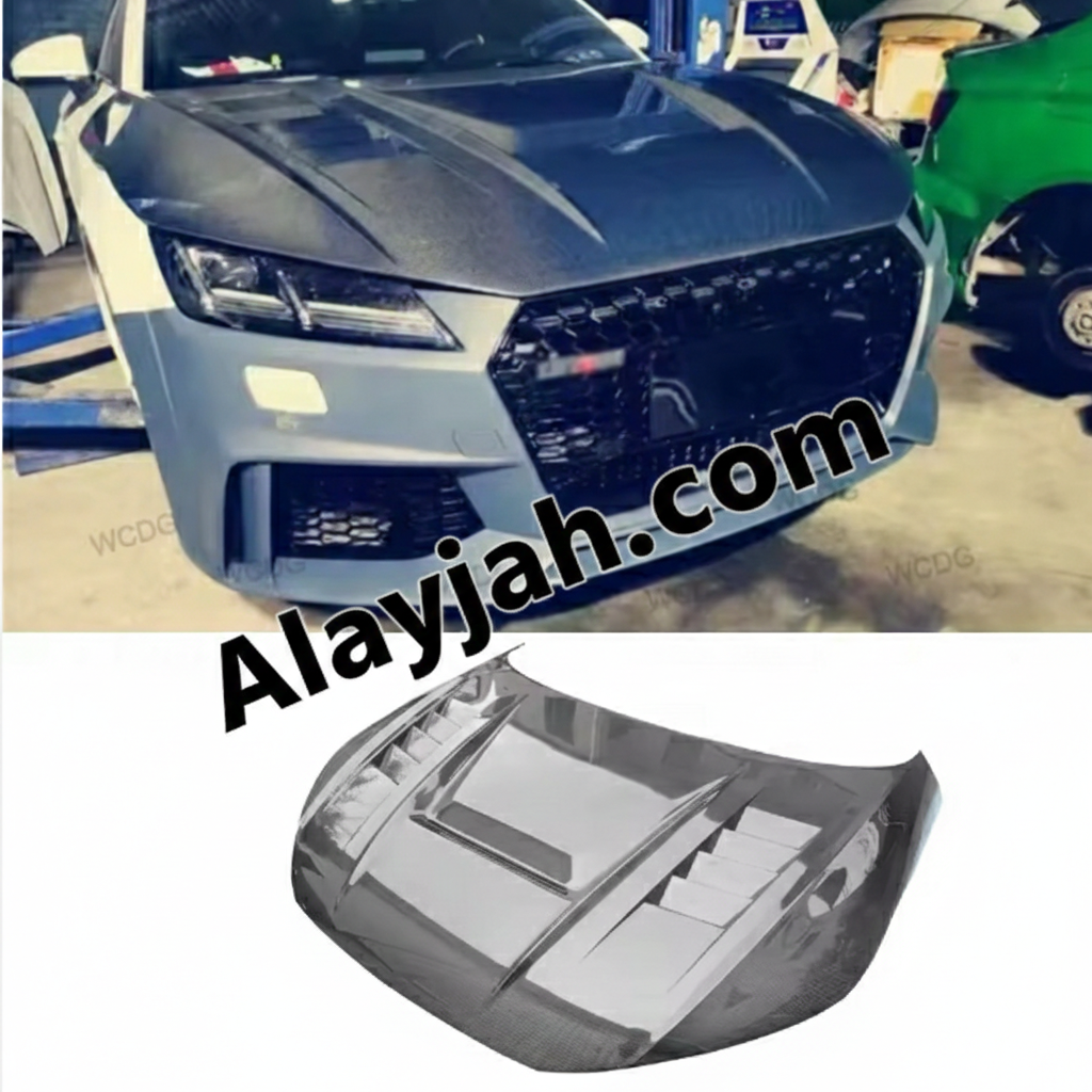 DM Style Carbon Fiber Hood with Air Vent – Front Bonnet Cover for Audi TT / TTS / TTRS MK3 (2015–2020) غطاء محرك من ألياف الكربون بتصميم DM مع فتحات تهوية – غطاء أمامي لسيارات أودي TT / TTS / TTRS MK3 (2015–2020)