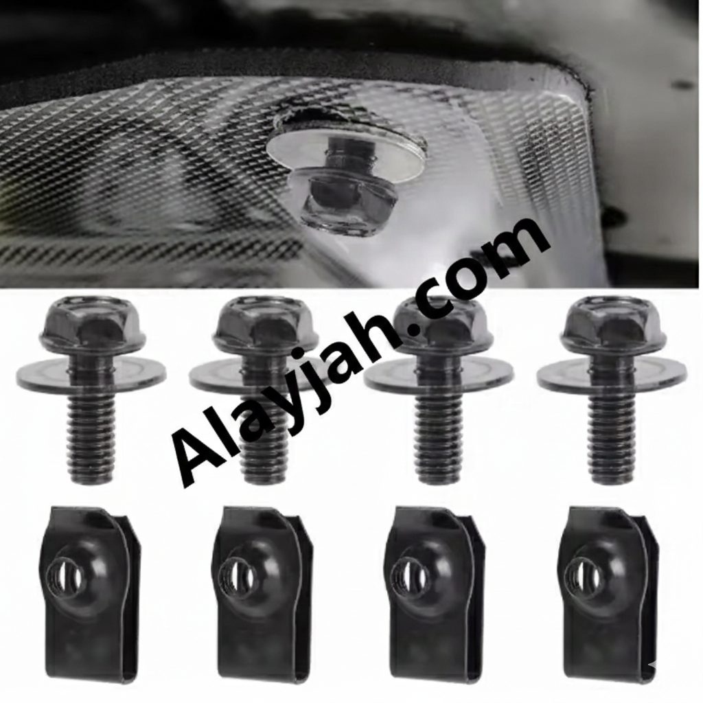 20PCS Car Body Screws & U-Nut Clips Set – Undertray, Bumper, Splash Shield, Hood Lining Retainer & Fastener Kit طقم 20 قطعة مسامير هيكل السيارة مع مشابك U-Nut – مناسب للصدّام، درع الحماية، بطانة الغطاء، وتثبيت الأندر تري