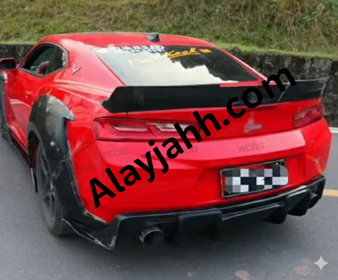 Carbon Fiber Full Body Kit – Front Lip, Rear Diffuser, Side Skirts & Rear Spoiler for Chevrolet Camaro Gen 6 (2016+) طقم هيكل كامل من ألياف الكربون – شفرة أمامية، ناشر خلفي، عتبات جانبية وجناح خلفي لسيارة شيفروليه كمارو الجيل السادس (2016+)